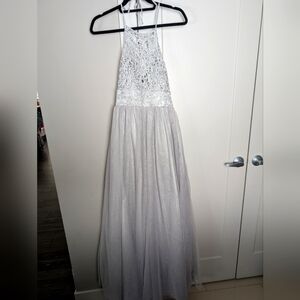 Silver Sparkly Halter Grad Prom Dress Size 5/6